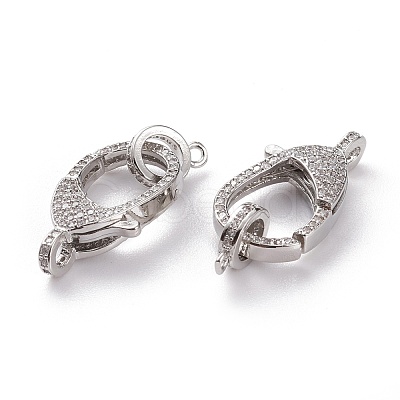 Brass Micro Pave Clear Cubic Zirconia Lobster Claw Clasps KK-C100-43G-P-1