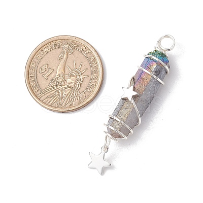3Pcs 3 Styles Electroplated Natural Quartz Crystal Pointed Copper Wire Wrapped Pendants PALLOY-JF03767-01-1