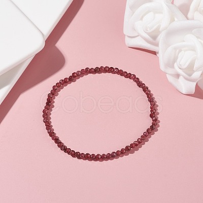 3mm Natural Garnet Beads Stretch Bracelet for Girl Women BJEW-JB07284-03-1