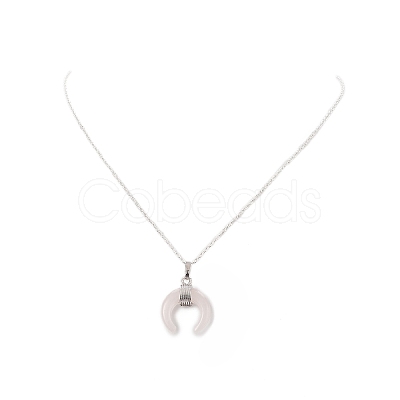 Natural Rose Quartz Geometric Pendant Necklace NJEW-JN04239-06-1