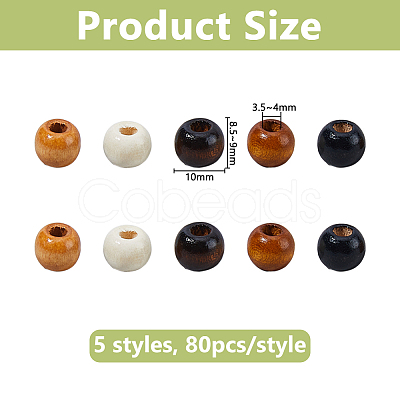 400Pcs 5 Styles Wooden Beads WOOD-DC0001-40-1
