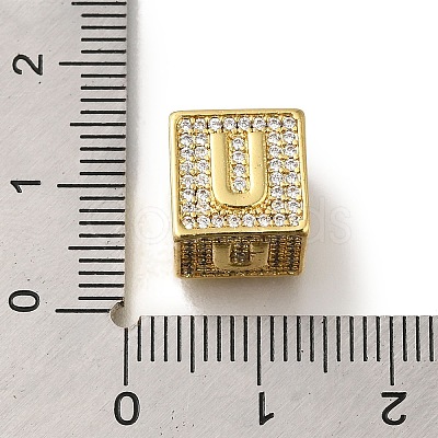 Brass Cubic Zirconia Square European Beads KK-Q818-01U-G-1