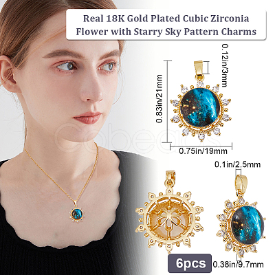 6Pcs Brass Micro Pave Clear Cubic Zirconia Pendants KK-BBC0010-32-1