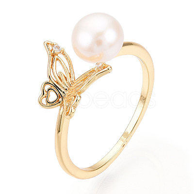 Natural Pearl Open Cuff  Ring Micro Pave Clear Cubic Zirconia PEAR-N022-C06-1