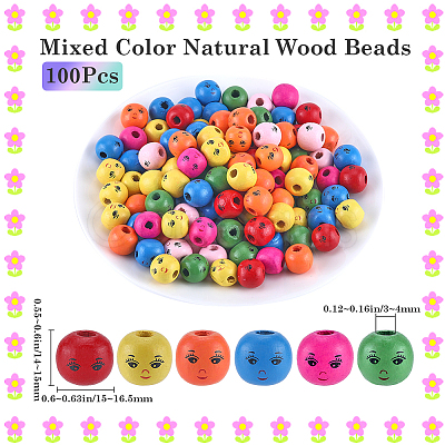 200Pcs Spray Painted Natural Wood Beads WOOD-GF0002-20-1