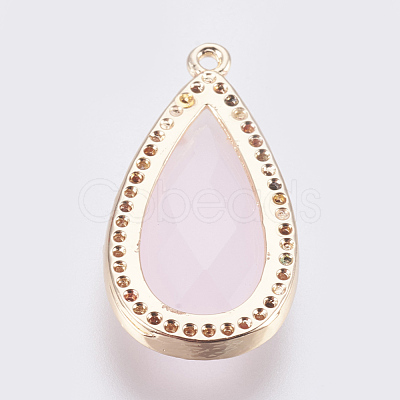 Brass Glass Pendants KK-O105-01KCG-C-1