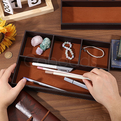 2Pcs Desktop 4-Grid PU Leather Organizer Display Storage Trays CON-CA0001-036A-1