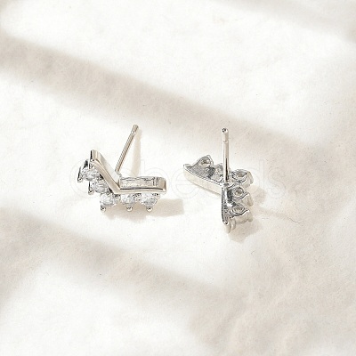 Brass Micro Pave Clear Cubic Zirconia Stud Earrings EJEW-R016-26P-06-1