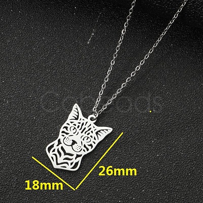 201 Stainless Steel Cutout Cat Shaped Pendant Necklaces for Unisex WG43D0D-02-1