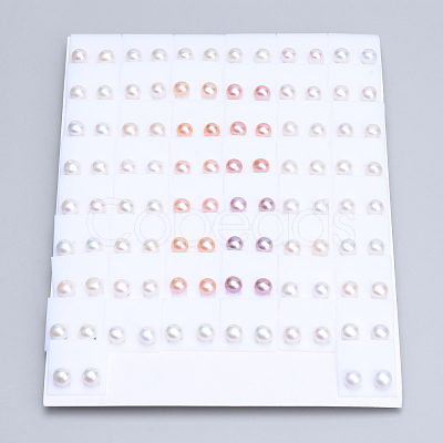 Natural Pearl Ear Studs X-EJEW-R133-07-1