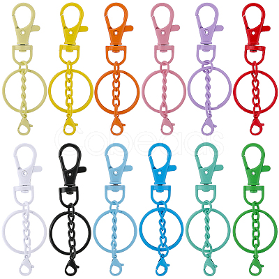 48Pcs 12 Colors Spray Printed Alloy Keychain Clasps FIND-SC0022-38-1