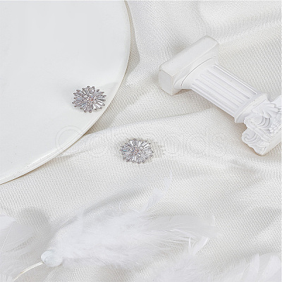 2Pcs Rack Plating Brass Micro Pave Clear Cubic Zirconia Buttons BUTT-LP0001-25-1