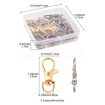 24Pcs 3 Colors Alloy Swivel Lobster Claw Clasps FIND-FS0003-73-1