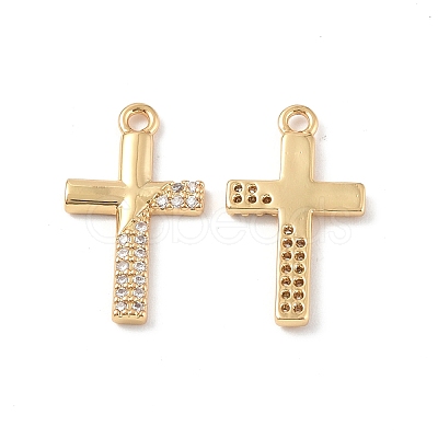 Brass Micro Pave Clear Cubic Zirconia Pendants KK-E068-VF236-1