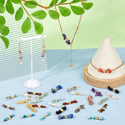 32Pcs 16 Styles Natural Mixed Gemstone Chip Connector Charms PALLOY-FH00095-1