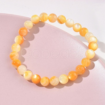 6MM Natural Yellow Shell Round Beaded Stretch Bracelets SH-CBACA76-18B-1
