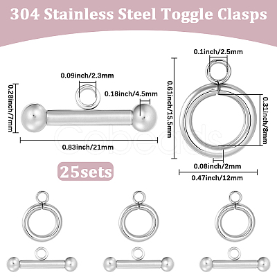 25Pcs 304 Stainless Steel Toggle Clasps STAS-BBC0009-60A-1