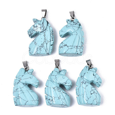 Carved Synthetic Turquoise Pendants G-N0327-002J-1