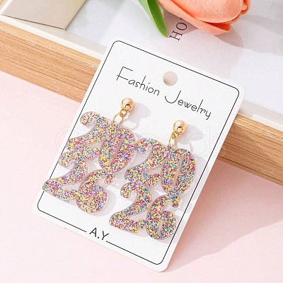 Number 2026 Acrylic Dangle Stud Earrings FS-WG44A54-01-1