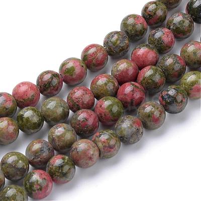 Natural Unakite Bead Strands G-R345-8mm-49-1