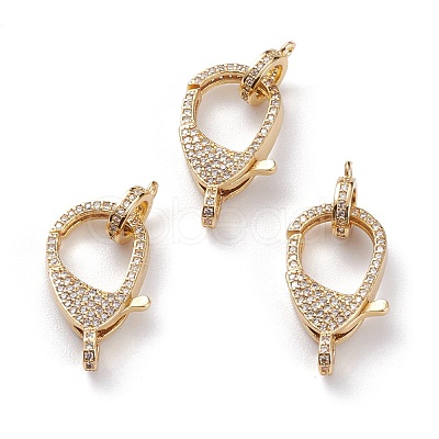 Brass Micro Pave Clear Cubic Zirconia Lobster Claw Clasps KK-C100-43G-1