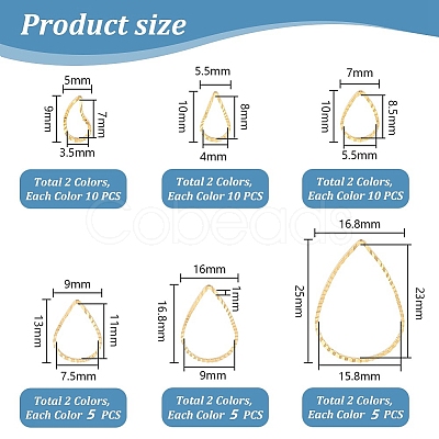 90Pcs 12 Style Teardrop Brass Linking Rings KK-PH0009-91-1