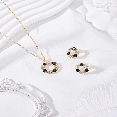 Wreath Alloy Rhinestone Pendant Necklace & Stud Earring Sets SJEW-LP0001-56C-1