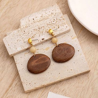 Wood & Brass Dangle Stud Earrings WGD57B9-01-1