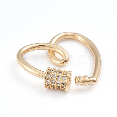 Brass Micro Pave Clear Cubic Zirconia Screw Carabiner Lock Charms X-ZIRC-I041-01G-1