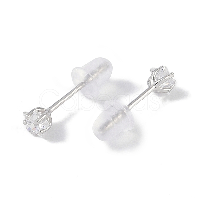 Rhodium Plated Star 999 Fine Silver Cubic Zirconia Stud Earrings for Women EJEW-S215-21P-1