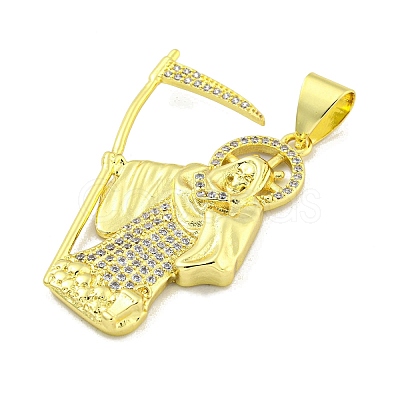 Rack Plating Brass Micro Pave Clear Cubic Zirconia Pendants KK-B091-30G-06-1