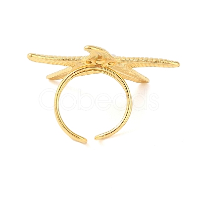 Starfish 304 Stainless Steel Cuff Rings for Women RJEW-P125-03G-1