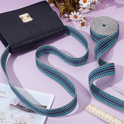 5 Yards Polyester Striped Jacquard Ribbon OCOR-WH0078-287C-1