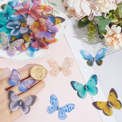 60Pcs 12 Styles 3D Gauze Butterfly Ornament Accessories FIND-SP0020-64D-1