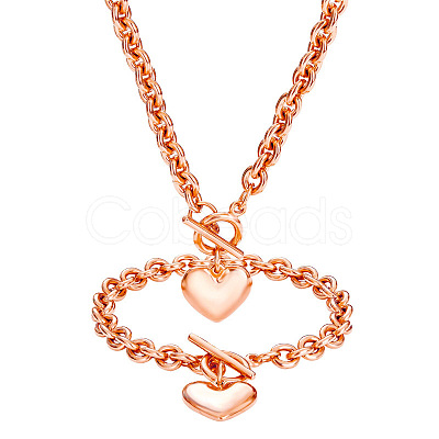 Heart Stainless Steel Pendant Necklaces & Charm Bracelets Sets FS-WG8EF15-03-1
