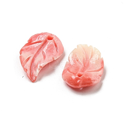 Synthetic Coral Dyed Leaf Charms CORA-Q034-02-01-1