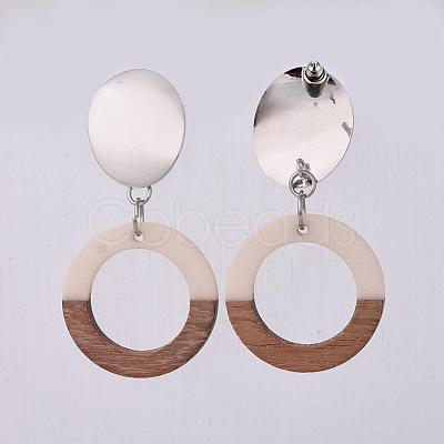 Resin & Wood Dangle Earrings EJEW-JE03022-01-1