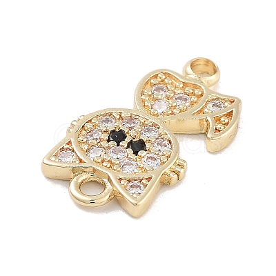 Brass Pave Clear & Black Cubic Zirconia Pet Kitten Connector Charms KK-Z061-01G-01-1