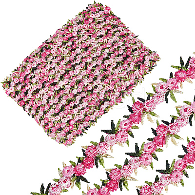 15 Yards Flower Polyester Embroidery Lace Ribbon OCOR-WH0070-77A-1