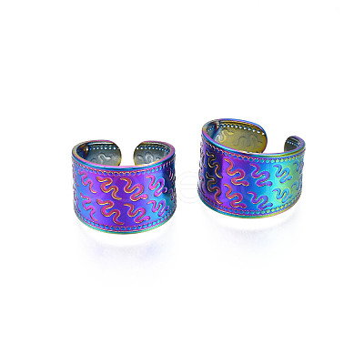 Ion Plating(IP) Rainbow Color 304 Stainless Steel Snake Pattern Open Cuff Ring RJEW-S405-257M-1