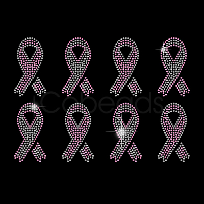 Breast Cancer Awareness Bibbon Glass Hotfix Rhinestone DIY-WH0303-092-1