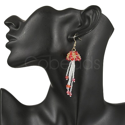 304 Stainless Steel Glass Seed Beads Jellyfish Dangle Earrings EJEW-MZ00553-02-1
