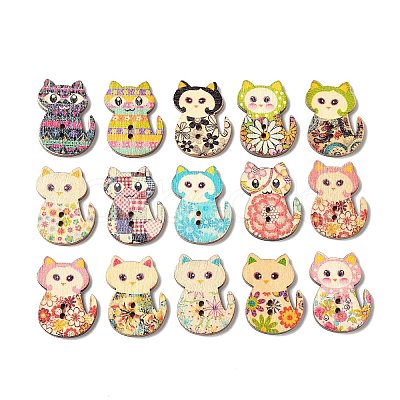 2-Hole Printed Wooden Buttons WOOD-WH0104-01A-1