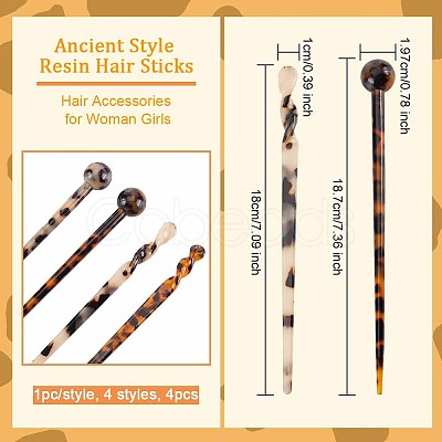 Olycraft 4Pcs 4 Style Ancient Style Cellulose Acetate(Resin) Hair Sticks MRMJ-OC0003-06-1