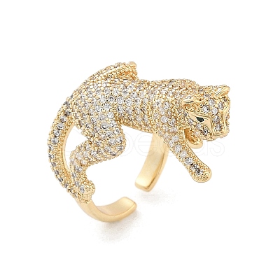 Brass Micro Pave Clear Cubic Zirconia Cuff Rings for Women Men RJEW-Z080-01G-1