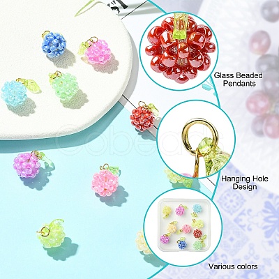 10Pcs 10 Colors Glass Seed Beaded Fruit Charms PALLOY-YW00080-1