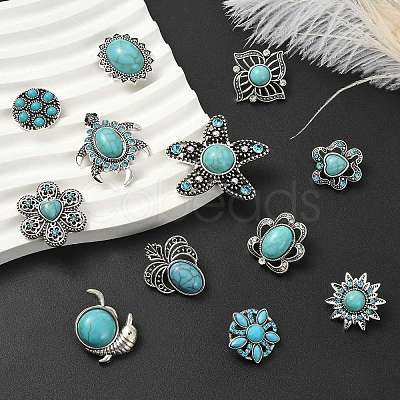 12Pcs 12 Styles Alloy Rhinestone & Resin Imitation Turquoise Snap Buttons BUTT-CJ0001-04-1