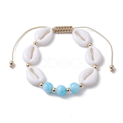 Adjustable Acrylic Shell Shape Braided Bead Bracelet for Women BJEW-JB10099-1