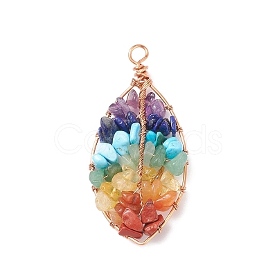 Chakra Natural Mixed Stone Chip Big Pendants PALLOY-JF01662-01-1