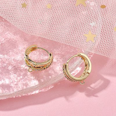 Brass Micro Pave Clear Cubic Zirconia Hoop Earring Findings ZIRC-YW0001-10G-1